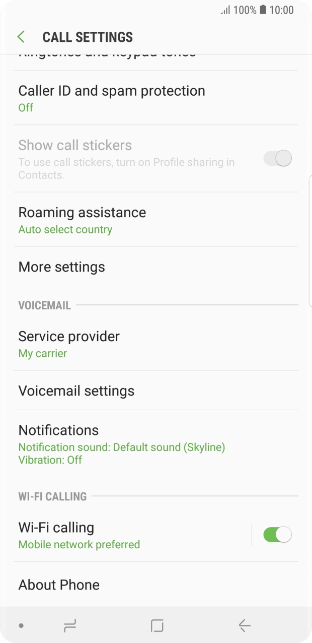 When WiFi Calling is active, the WiFi Calling icon is displayed. When WiFi Calling is active, the WiFi Calling icon is displayed.