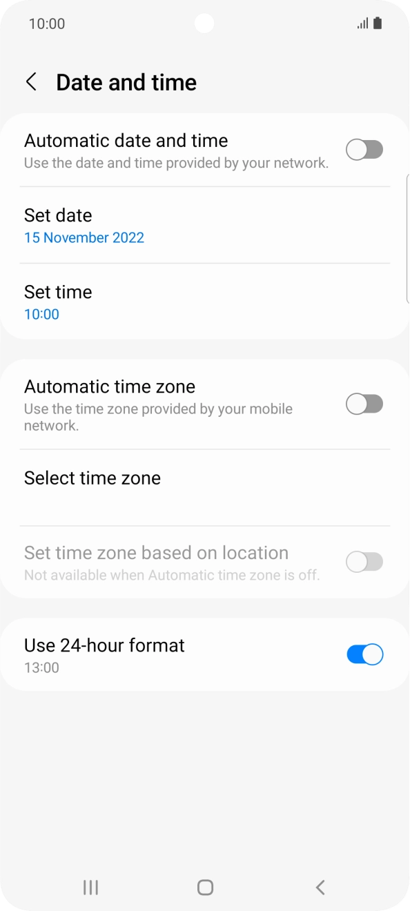 Press the indicator next to 'Automatic date and time' to turn on the function.