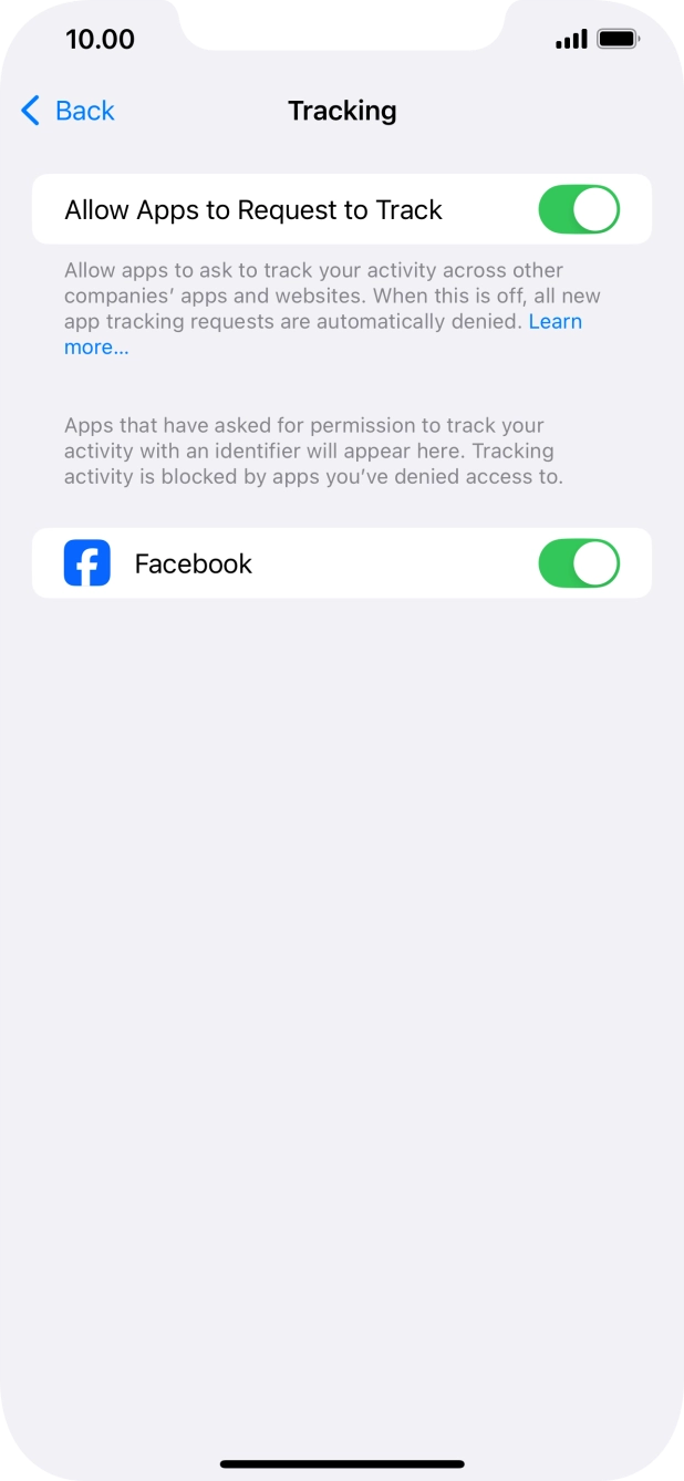 Press the indicator next to 'Allow Apps to Request to Track' to turn the function on or off.