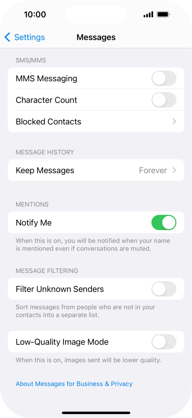 Press the indicator next to 'MMS Messaging' to turn on the function. Press the indicator next to 'MMS Messaging' to turn on the function.