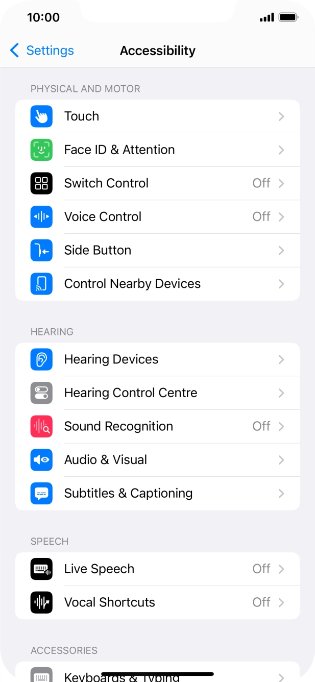 Press the required category below 'HEARING' and follow the instructions on the screen to select the required settings.