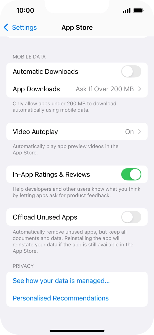 Press the indicator next to 'Offload Unused Apps' to turn the function on or off.