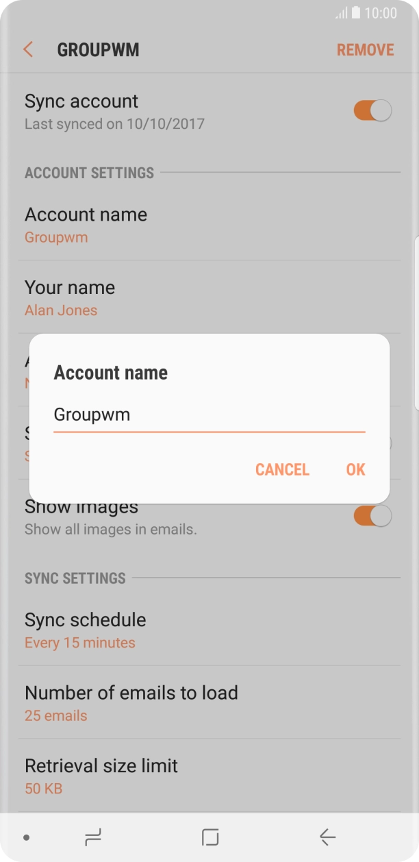 Key in the required name for the email account and press OK. Key in the required name for the email account and press OK.
