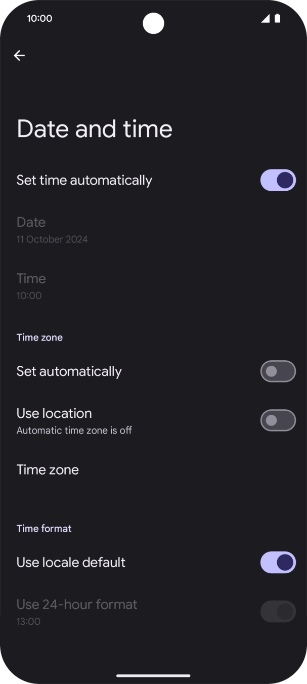 Press the indicator next to 'Set automatically' to turn on the function.