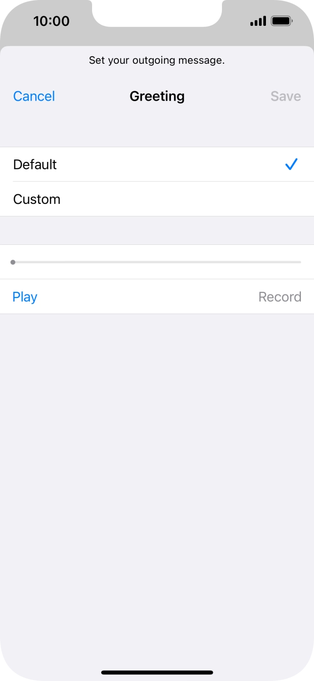 Press Default to select the default greeting. Press Default to select the default greeting.