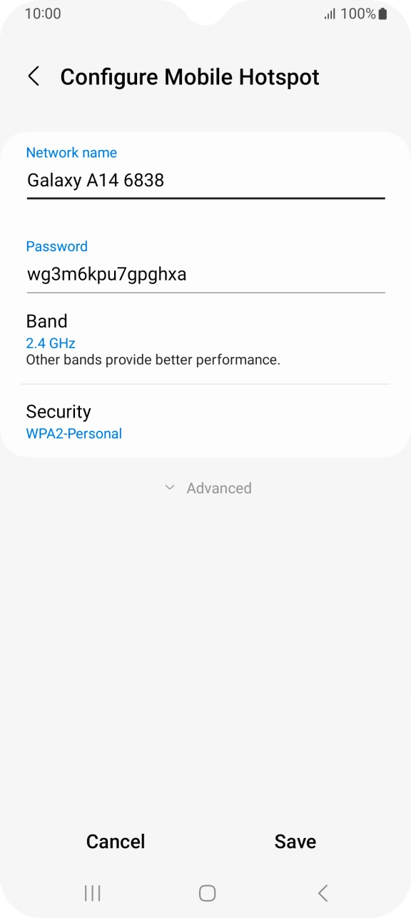Press the field below 'Network name' and key in the required name.