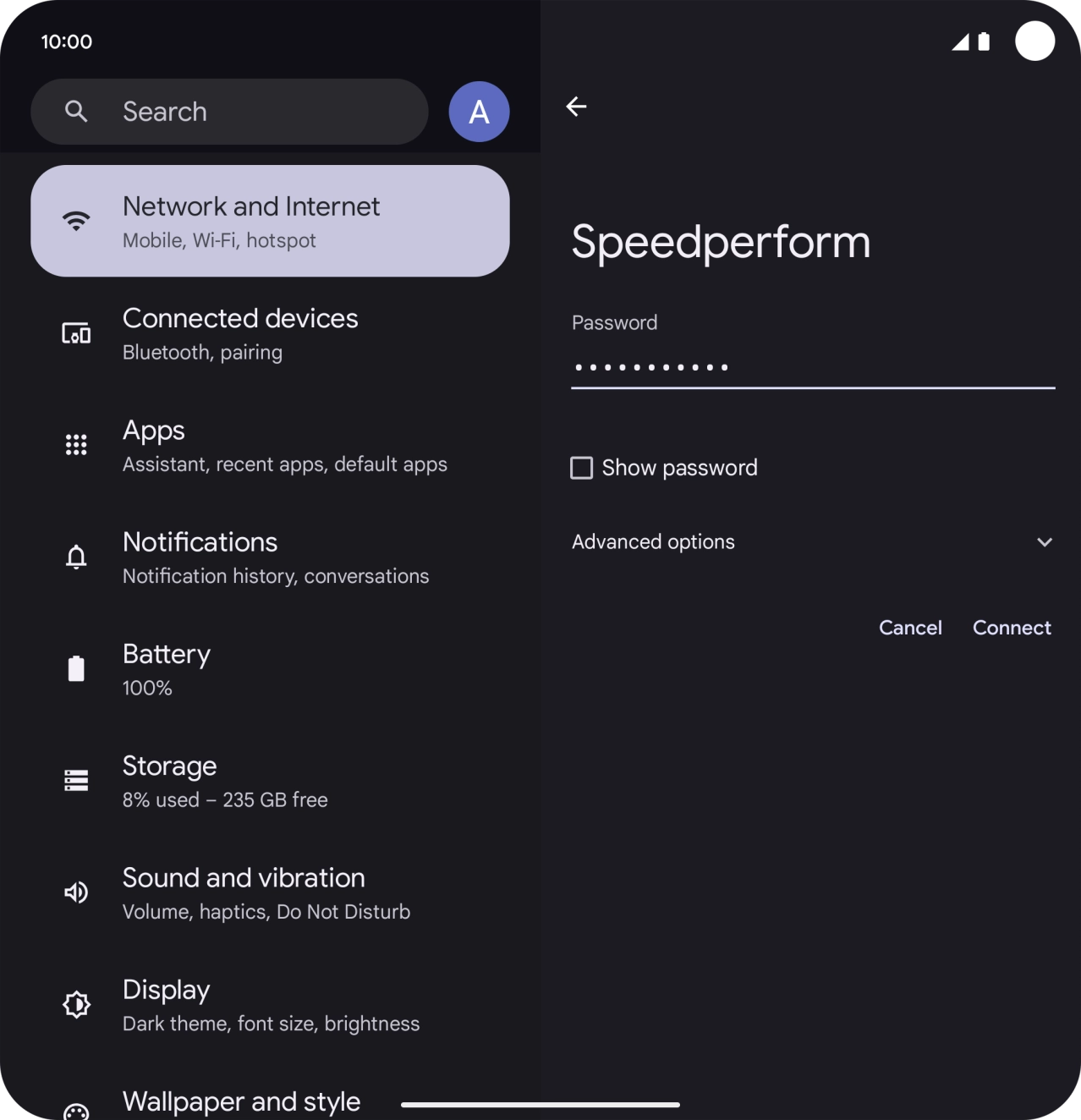 Key in the password for the WiFi network and press Connect.