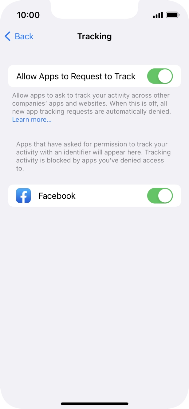 Press the indicator next to 'Allow Apps to Request to Track' to turn the function on or off.