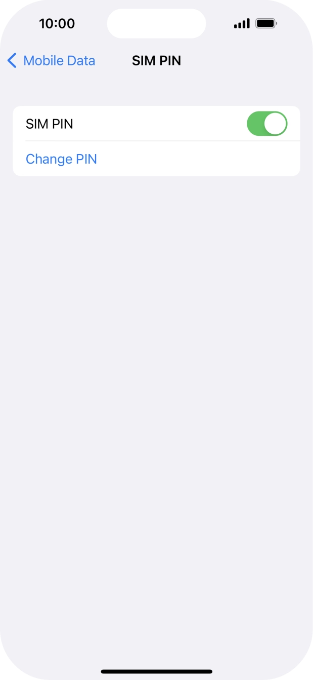 Press the indicator next to 'SIM PIN' to turn the function on or off.
