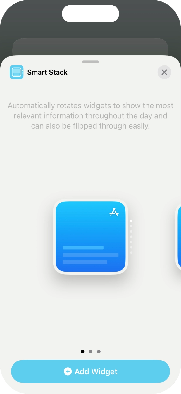 Slide your finger right or left on the screen to select the required widget size.