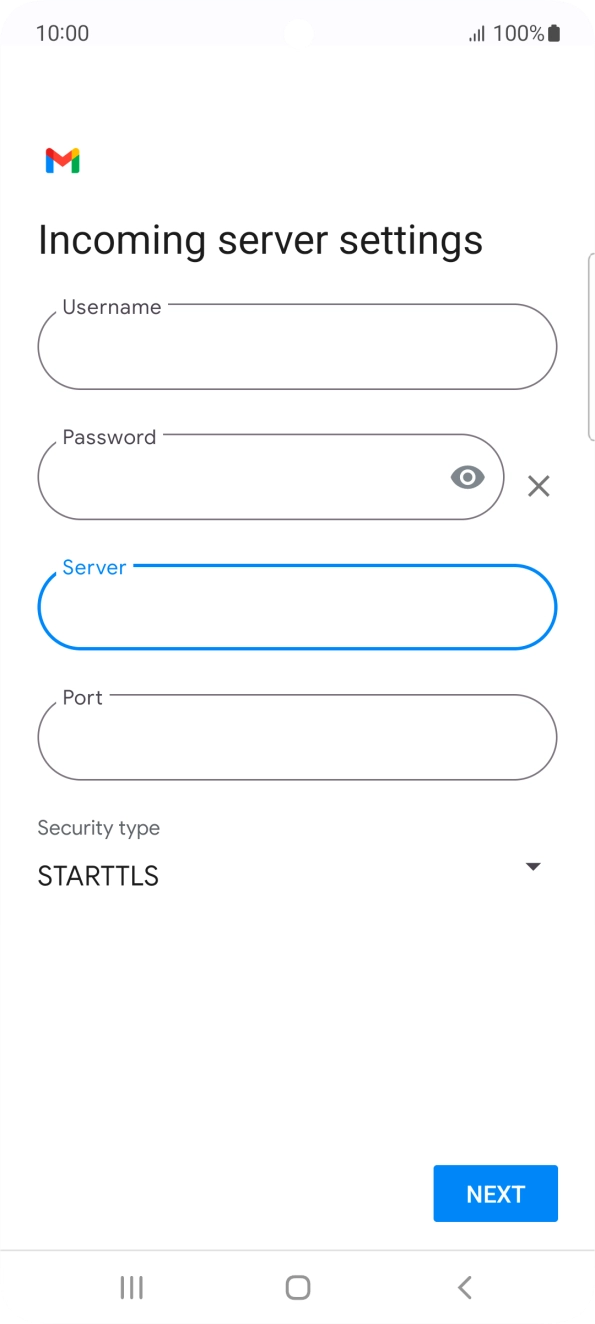 Press the field below 'Port' and key in 143. Press the field below 'Port' and key in 143.