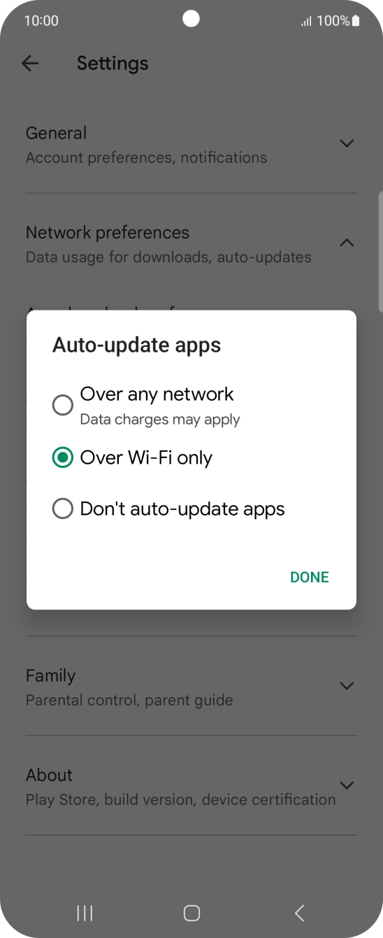 To turn on automatic update of apps using mobile network, press Over any network.