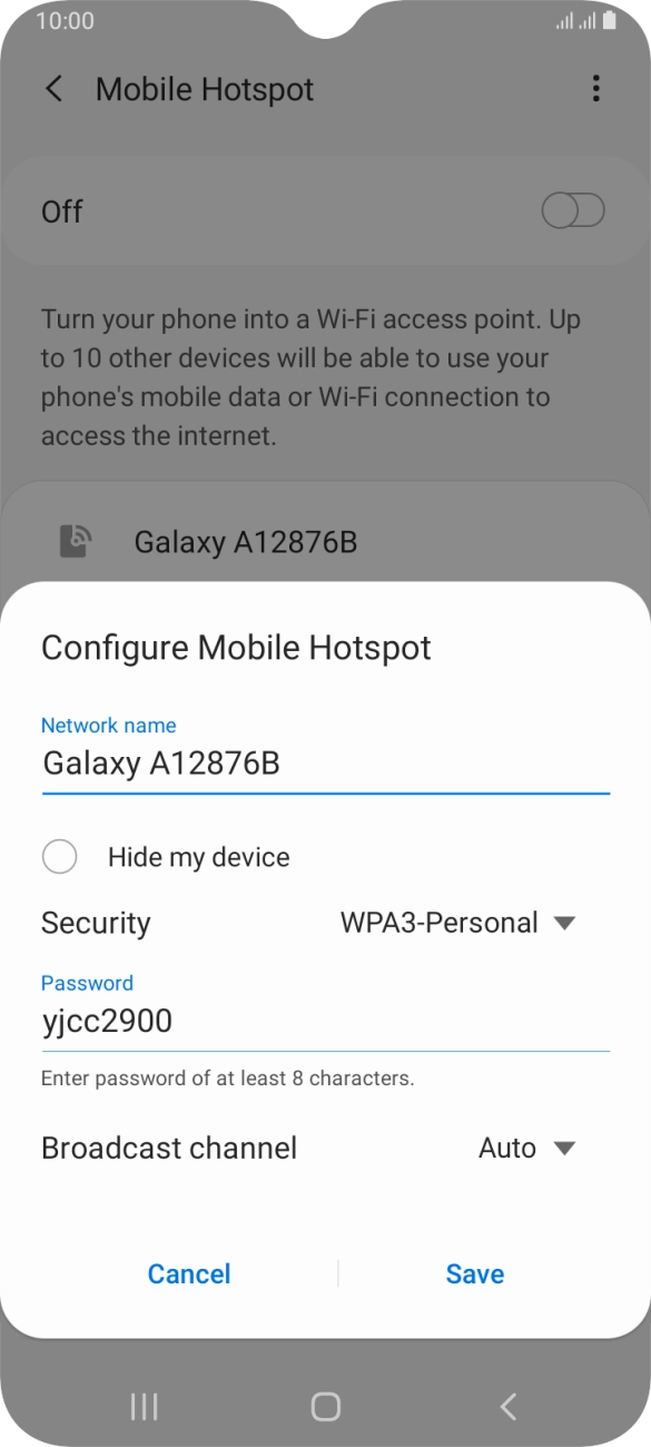 Press the field below 'Password' and key in the required password.