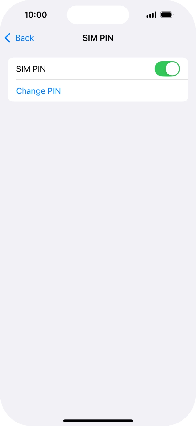 Press the indicator next to 'SIM PIN' to turn the function on or off.