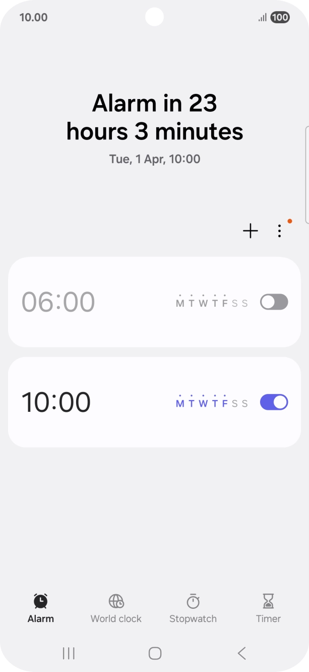Press the indicator next to the required alarm to turn the alarm on or off.