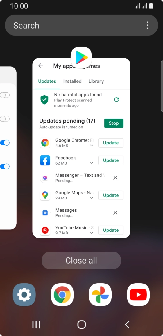 To end one running application, slide your finger upwards on the required application.