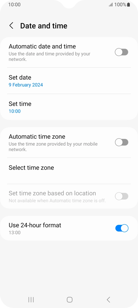Press the indicator next to 'Automatic date and time' to turn on the function.