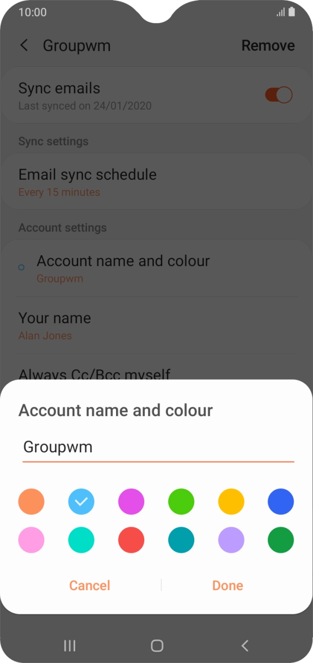 Key in the required name for the email account and press Done. Key in the required name for the email account and press Done.