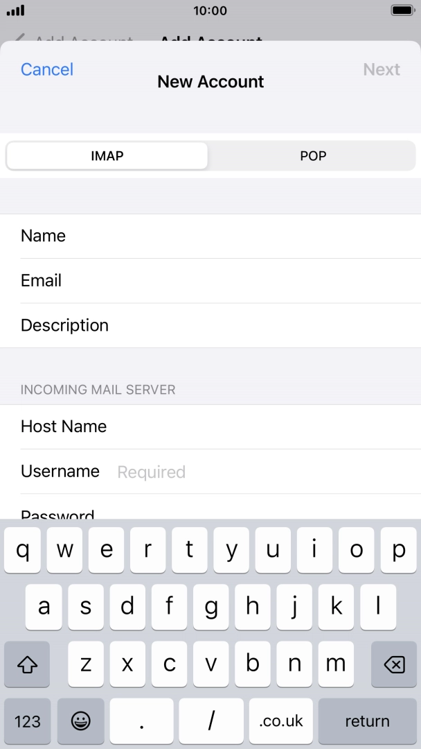 Press Username and key in the username for your email account. Press Username and key in the username for your email account.