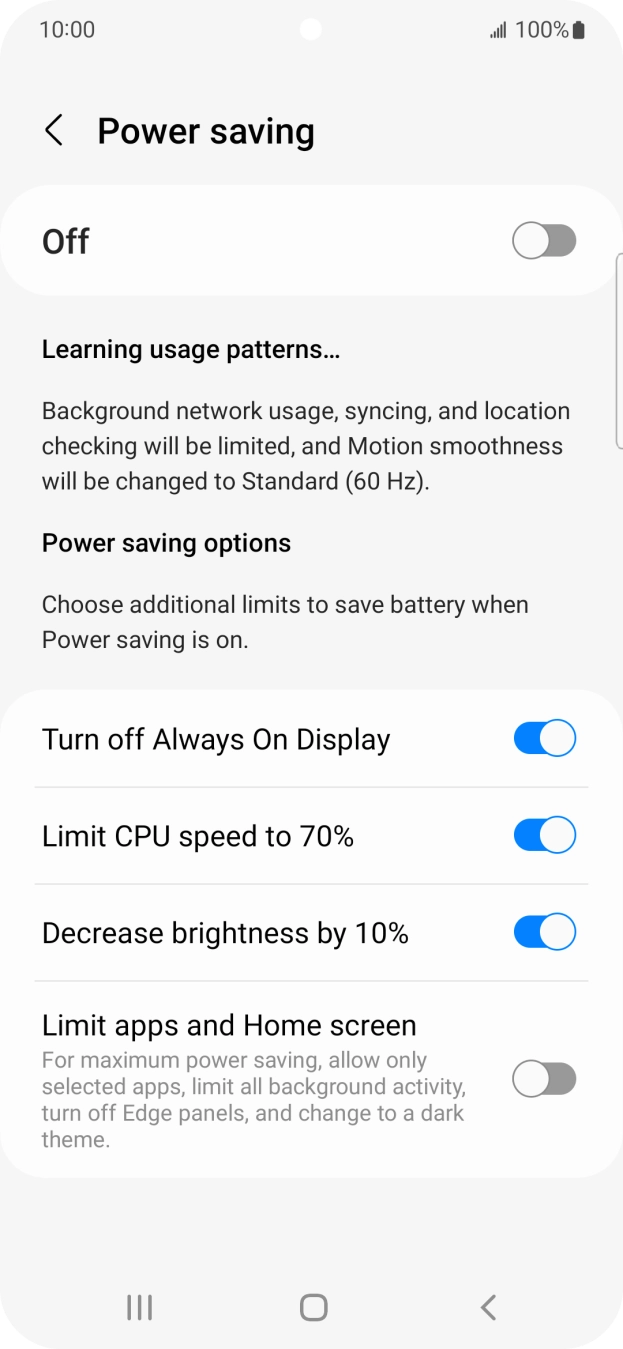 Press the indicators next to the required settings.