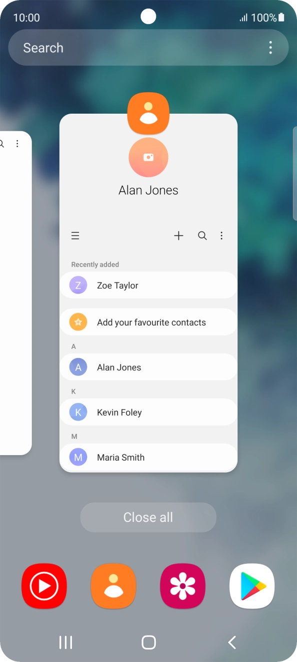 To end one running application, slide your finger upwards on the required application.
