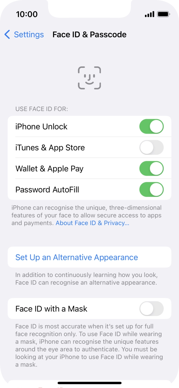 Press the indicators next to the required settings to turn them on or off.