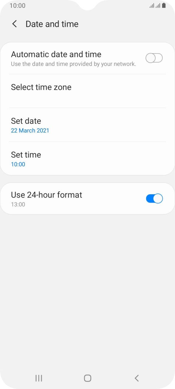 Press the indicator next to 'Automatic date and time' to turn on the function.