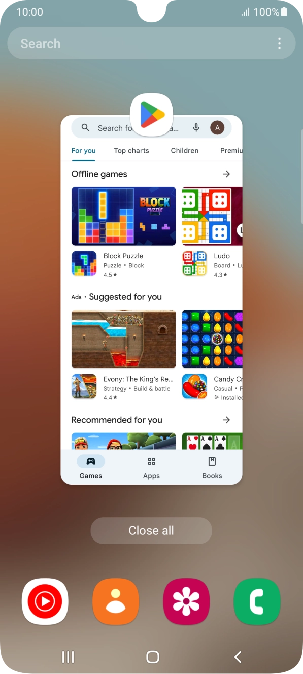 To end one running application, slide your finger upwards on the required application.