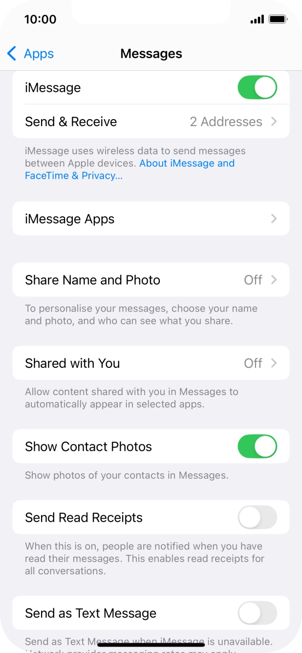 Press the indicator next to 'Send as Text Message' to turn the function on or off.