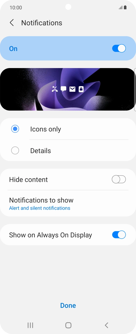 Press the indicators next to the required settings to turn them on or off.
