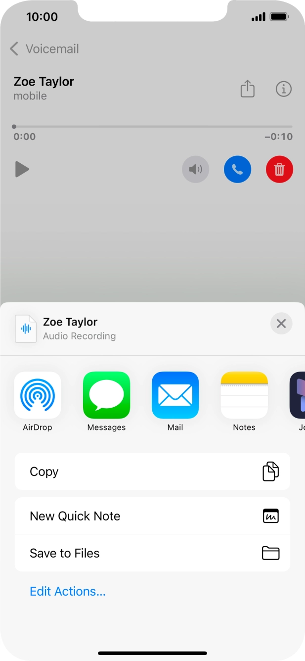 Press the required setting and follow the instructions on the screen to share or save the message.