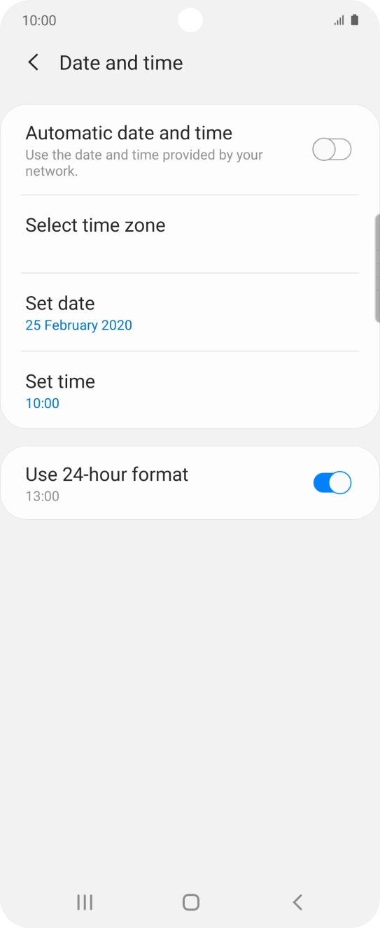 Press the indicator next to 'Automatic date and time' to turn on the function.