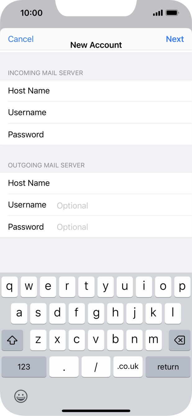 Press Username and key in the username for your email account.