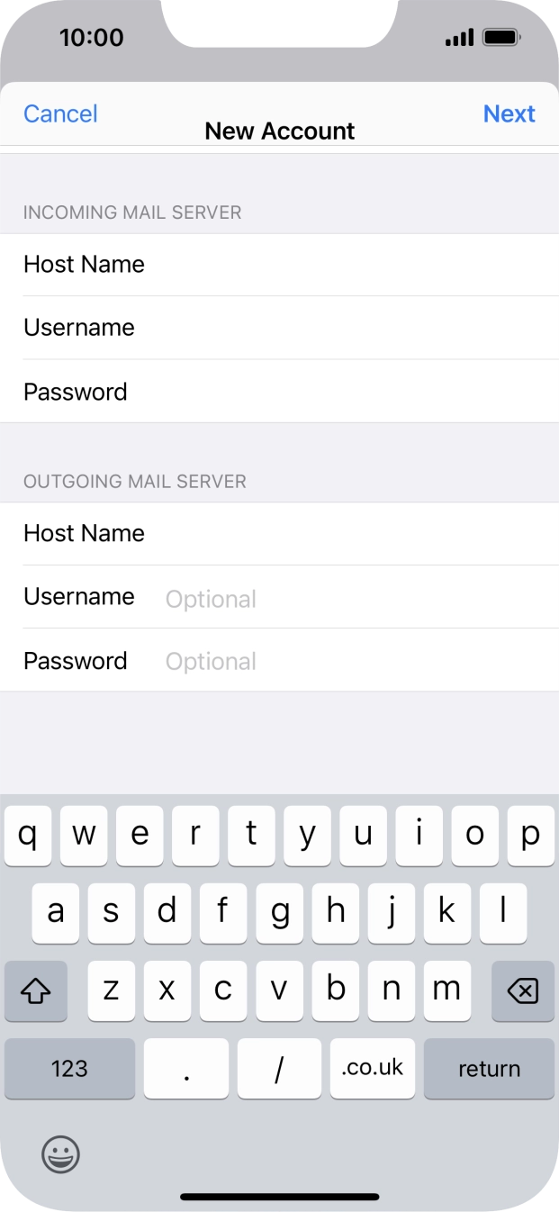 Press Username and key in the username for your email account. Press Username and key in the username for your email account.