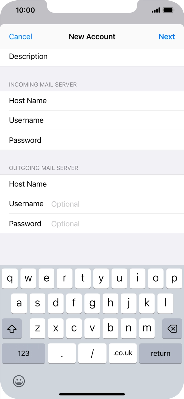 Press Username and key in the username for your email account. Press Username and key in the username for your email account.