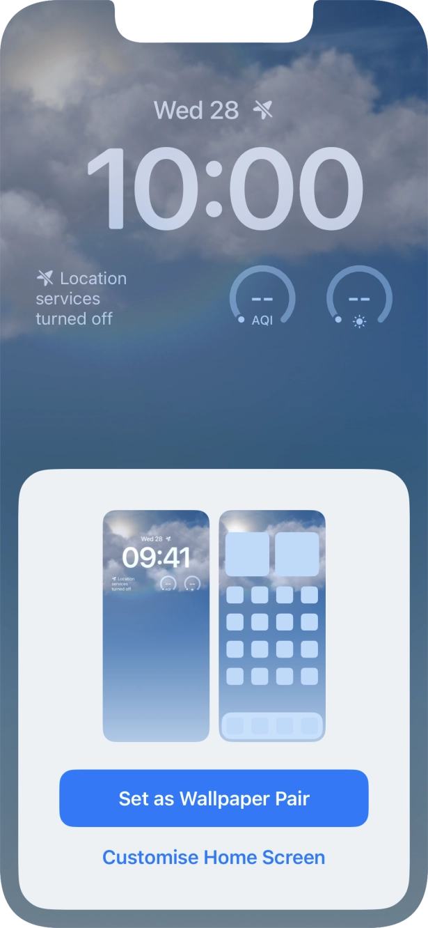 To use the same colour theme on the home screen, press Set as Wallpaper Pair. To use the same colour theme on the home screen, press Set as Wallpaper Pair.