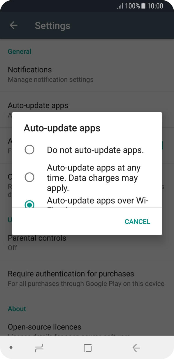 To turn off automatic update of apps, press Do not auto-update apps..