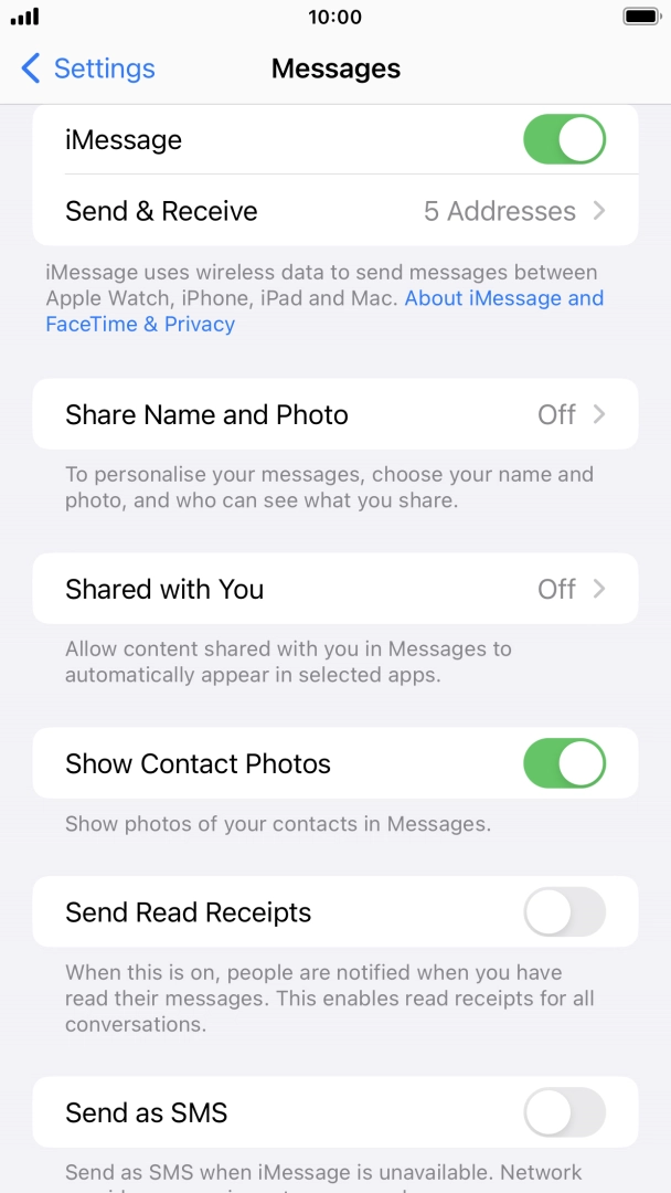 Press the indicator next to 'Send as SMS' to turn the function on or off.