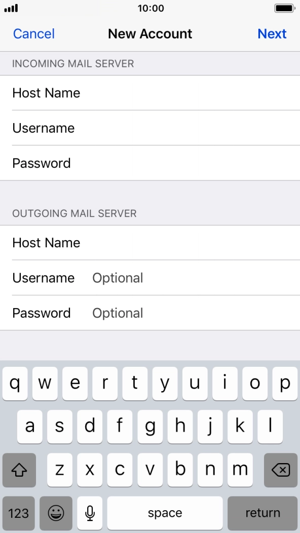 Press Username and key in the username for your email account. Press Username and key in the username for your email account.
