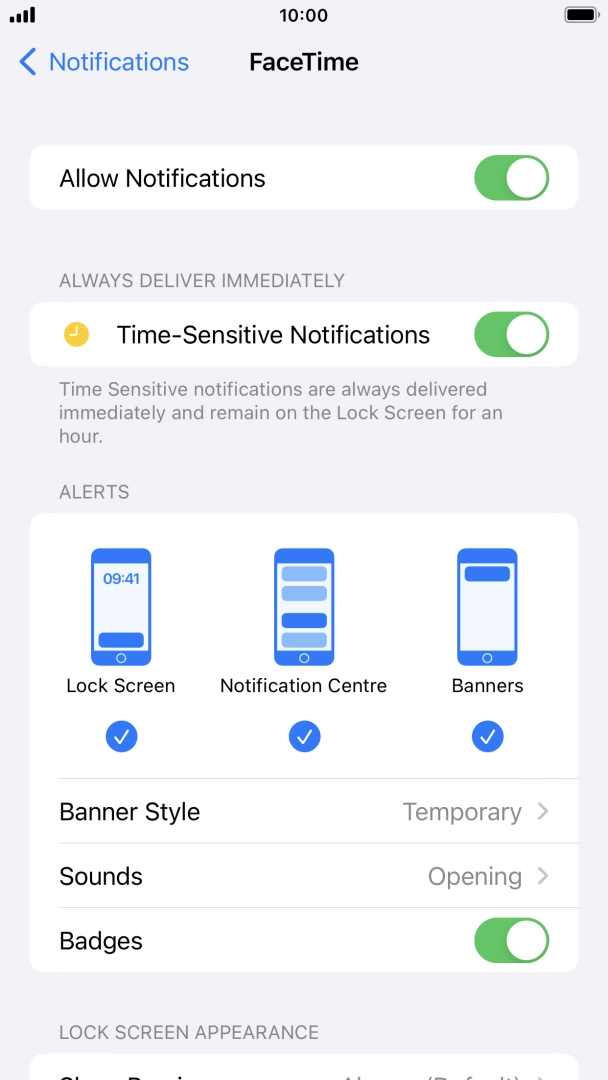Press the indicator next to 'Allow Notifications' to turn notifications for the selected application on or off. Press the indicator next to 'Allow Notifications' to turn notifications for the selected application on or off.