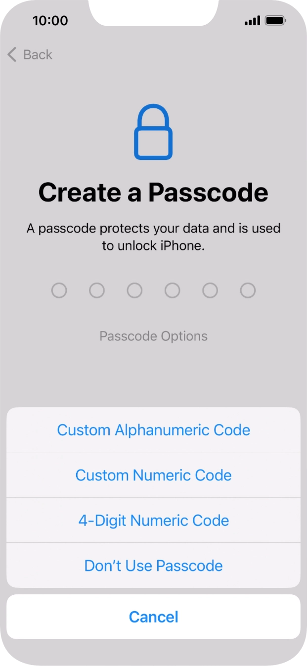 Follow the instructions on the screen to turn on the phone lock code or press Don't Use Passcode. Follow the instructions on the screen to turn on the phone lock code or press Don't Use Passcode.