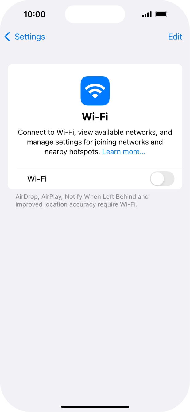 Press the indicator next to 'Wi-Fi' to turn on the function.