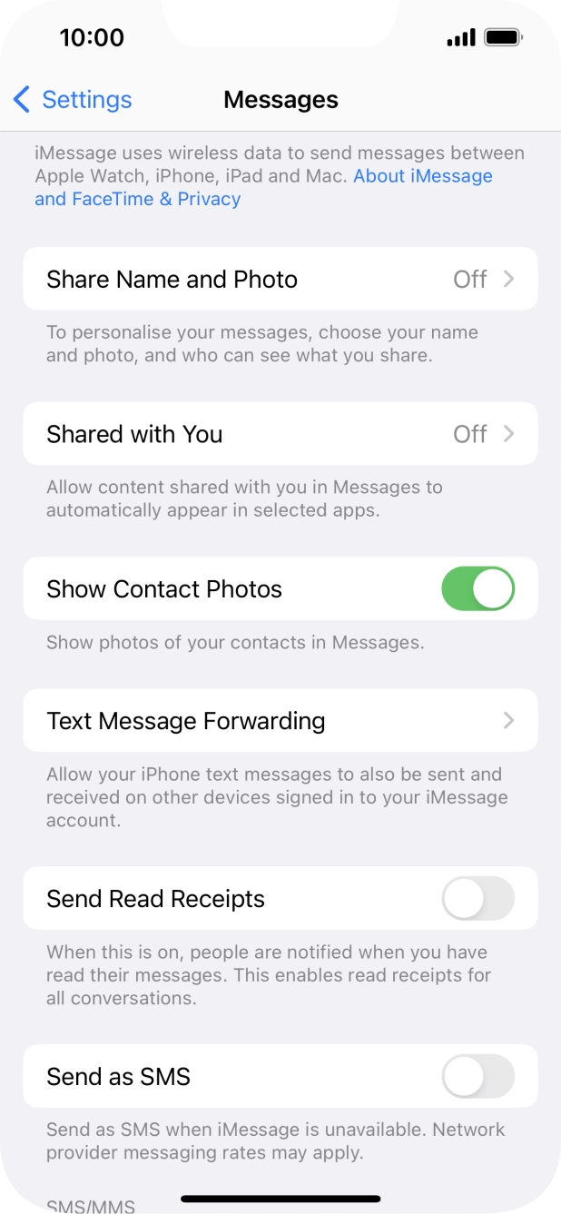 Press the indicator next to 'Send as SMS' to turn the function on or off.