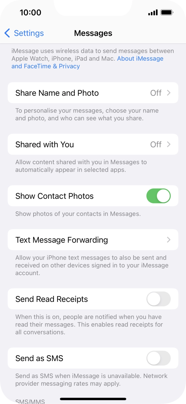 Press the indicator next to 'Send as SMS' to turn the function on or off.