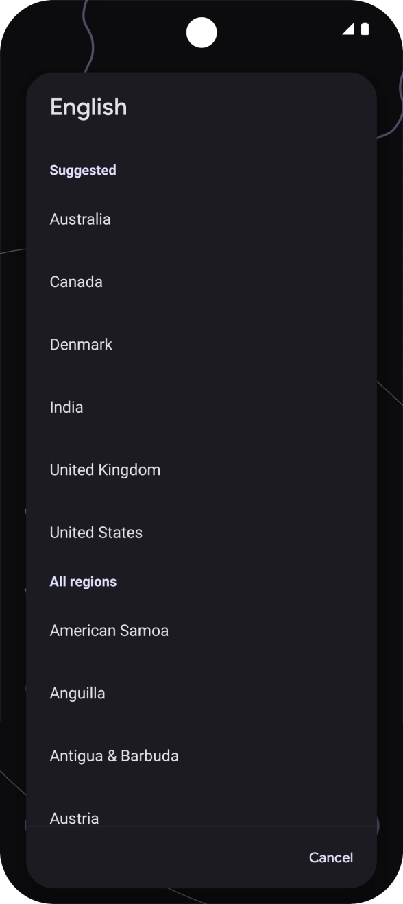 Press the required country or area. Press the required country or area.