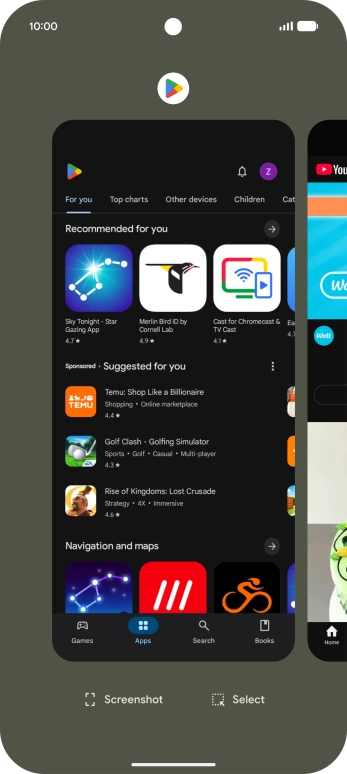 Press the app icon above the required app.
