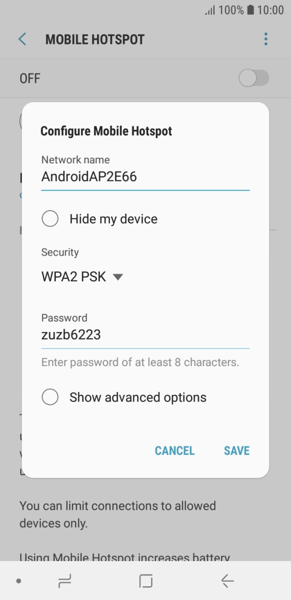 Press the field below 'Network name' and key in the required name.