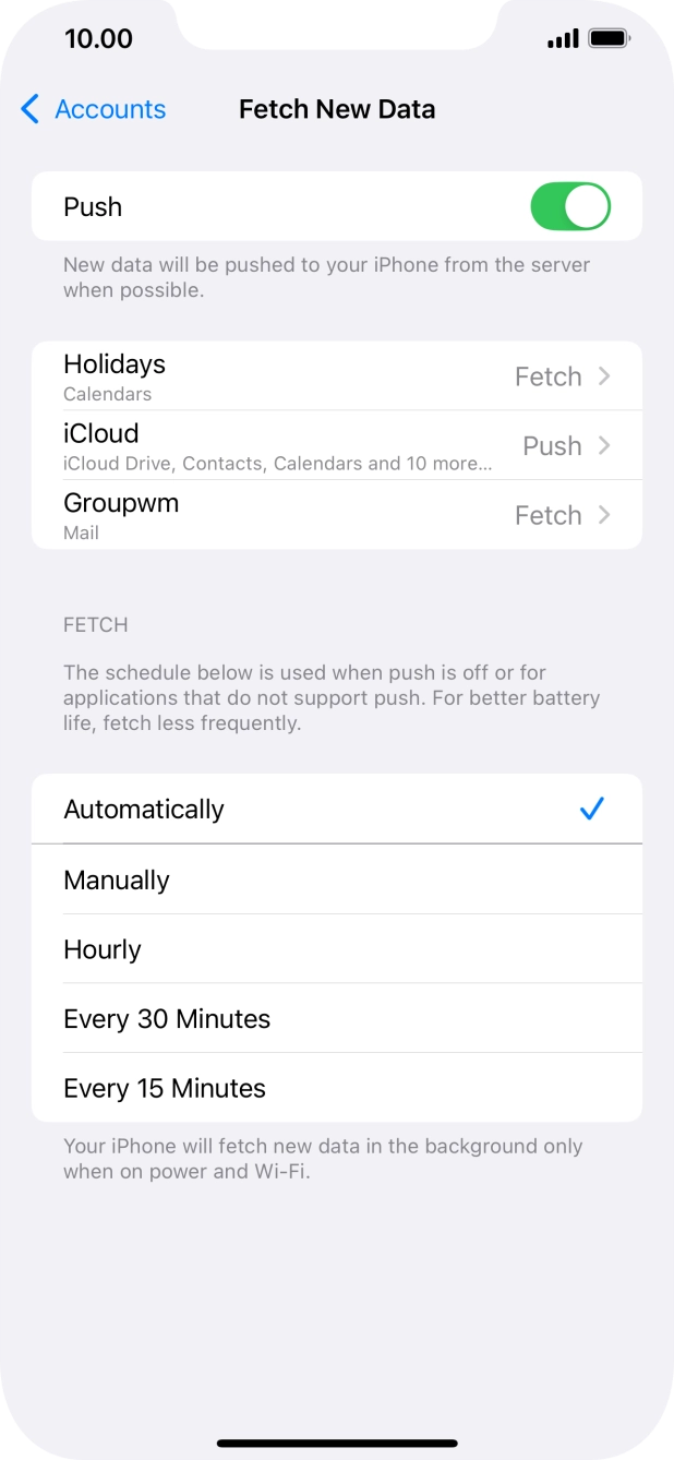 Press the indicator next to 'Push' to turn the function on or off. Press the indicator next to 'Push' to turn the function on or off.