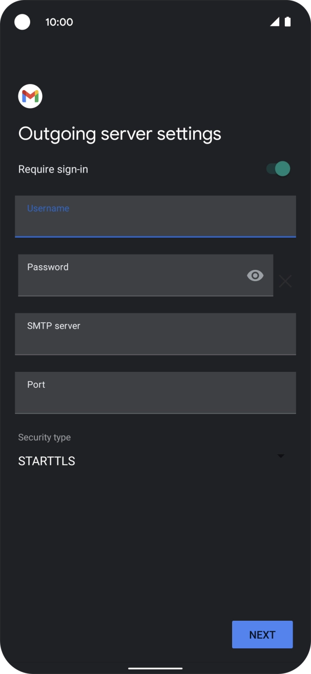 Press the field below 'Password' and key in the password of your email provider's outgoing server. Press the field below 'Password' and key in the password of your email provider's outgoing server.