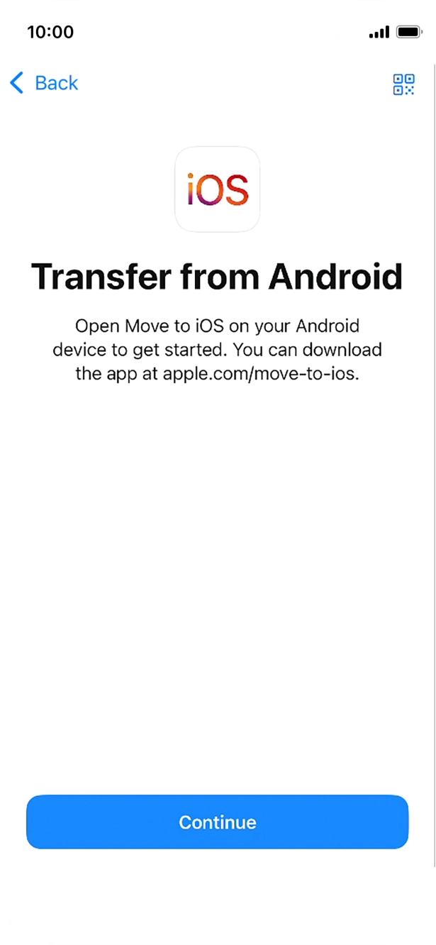 To transfer content to your phone, you need to install the app 'Move to iOS' on the Android phone. When the app is installed, press Continue.